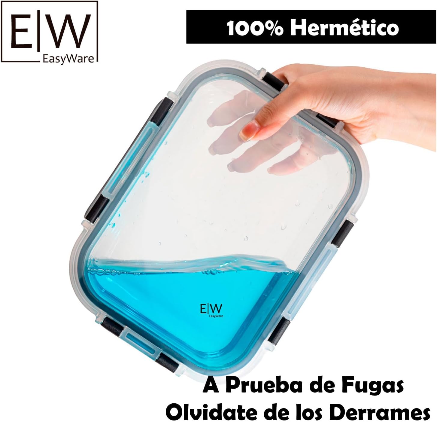 EasyWare JUEGO DE RECIPIENTES DE VIDRIO HERMÉTICO, CONTENEDORES Para Alimentos con Tapas Cierre Fácil, Refractarios para Cocina, Horno, Refrigerador Congelador (JUEGO 10 RECIPIENTES (20 PZ))