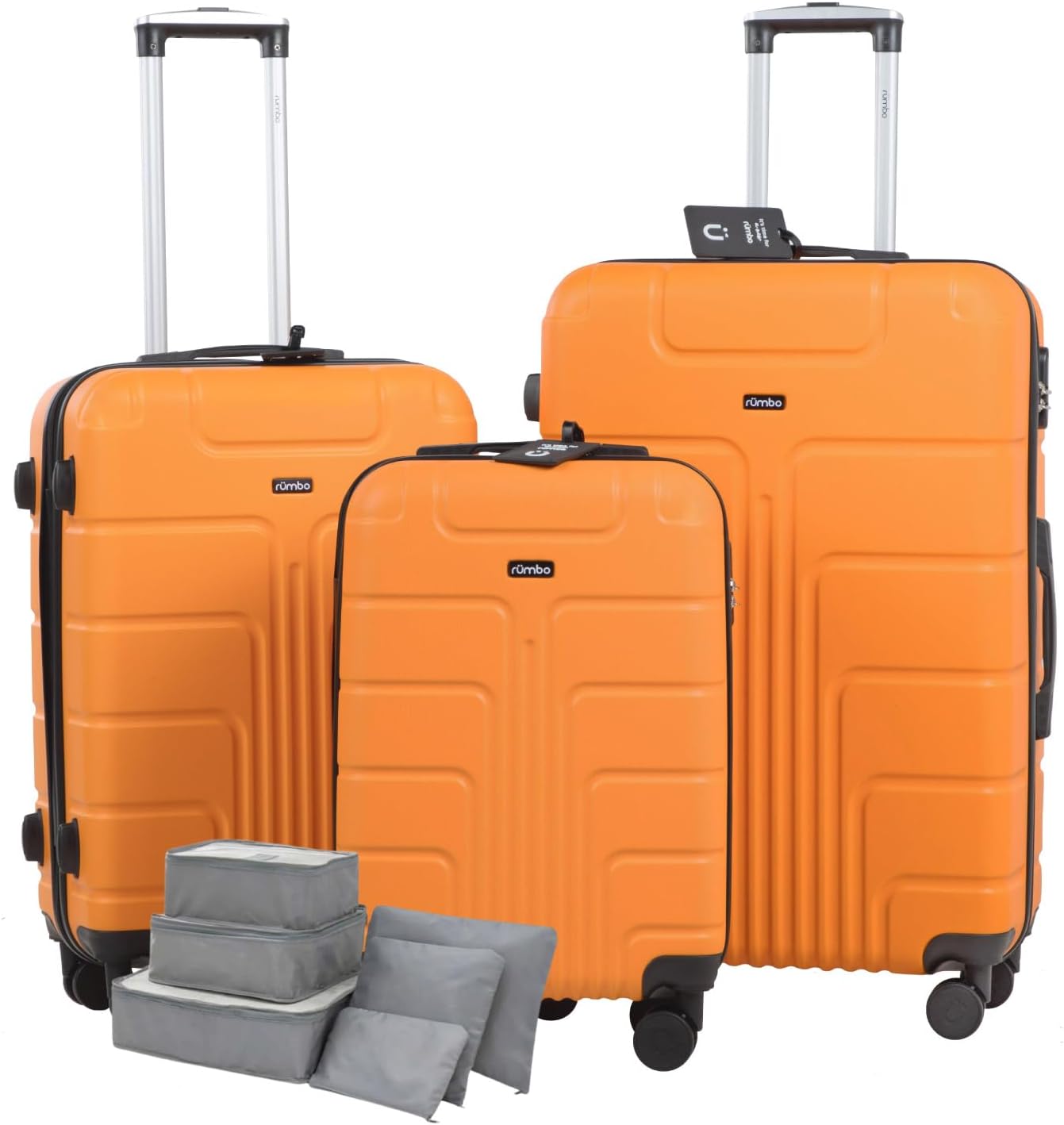 RUMBO | Juego de Maletas De Viaje Rígidas 4 Pzas – Maletas ABS Resistente Gris Plata – Ruedas Giratorias 360°