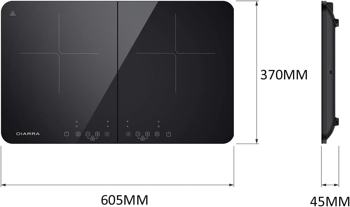 CIARRA CBTIH1 Placa de Inducción Portátil 1 Fuego 2000W de Potencia en 8 Niveles Diseño en Panel Vitrocerámica de Alta Resistencia, Control Táctil, Temporizador, Fácil Limpieza