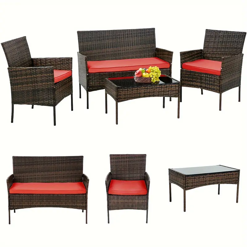 Muebles de patio de mimbre para exteriores, sillas de mimbre de ratán PE con mesa Juego de muebles de conversación para patio, piscina o relajación en el patio trasero, mesas y sillas de ratán de 3 piezas y 4 piezas