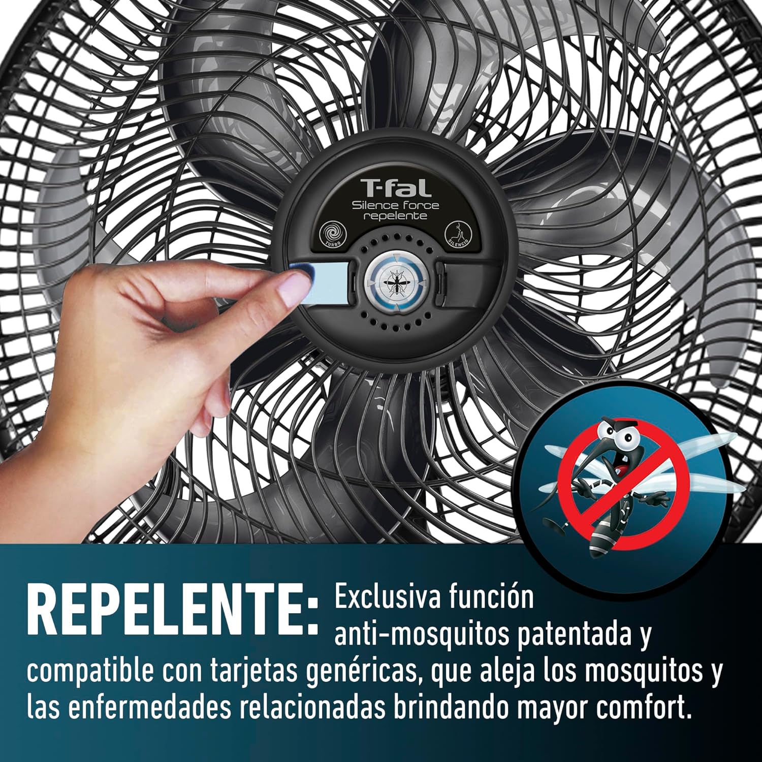 T-FAL Ventilador de pedestal T-fal Silence Force de 18" y 6 aspas con tecnología repelente. Ultra potente y silencioso, eficaz contra los mosquitos. 90 W de potencia-Mando a distancia táctil RS8 RGB/RGBW de 8 zonas