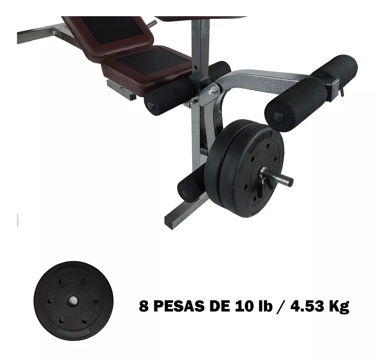 Banco Multiposiciones Kit Discos Gym Pesas Ejercicio Barra