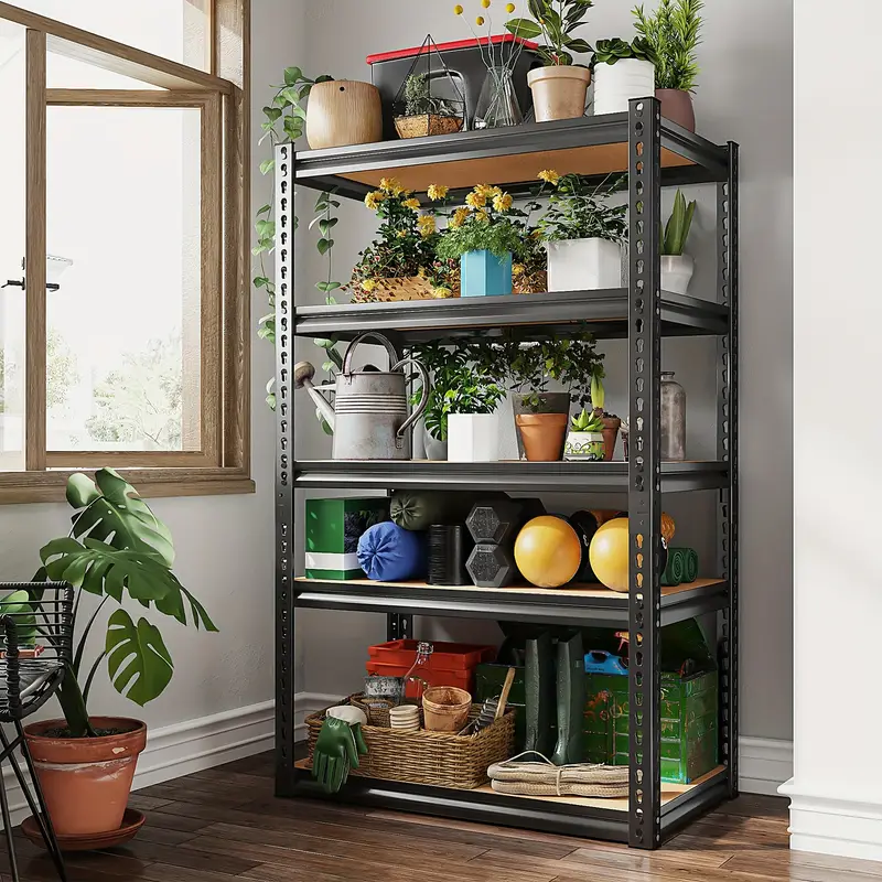 Estantería Metálica de 5 Niveles y 1500LBS para Garaje - Apilable, Ajustable y de Diseño Clásico para Almacenamiento y Organización - Perfecta para Garaje, Despensa y Más