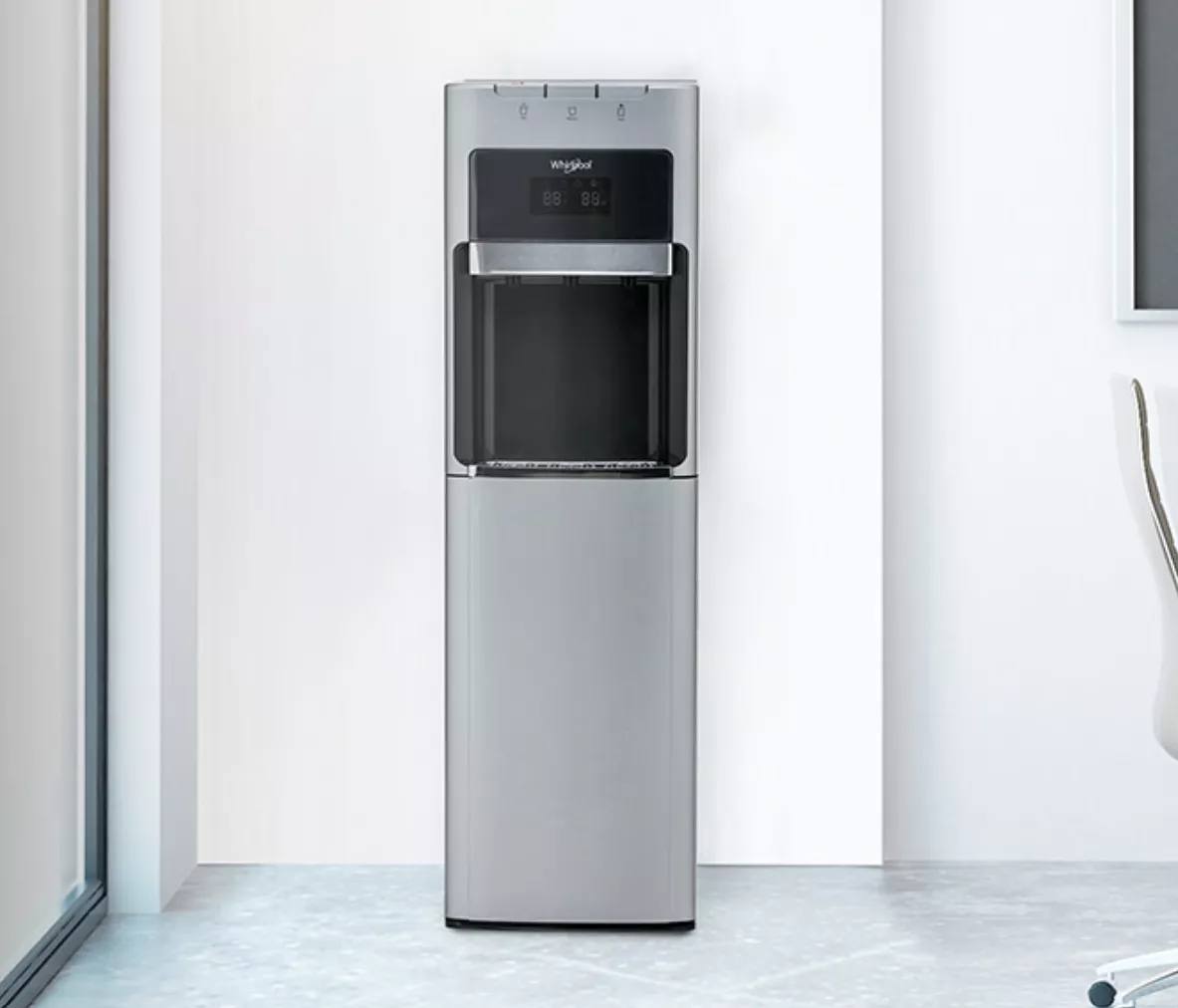 Dispensador De Agua Whirlpool Wk5915bd Enfriador Garrafon Oculto Despachador 3 Llaves Fria Caliente Templada 19l Gris Electrico 110v