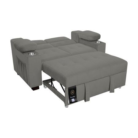 Sofá Cama Baltimore con Porta Vasos y Bolsillos Laterales 2 plz Gris Claro