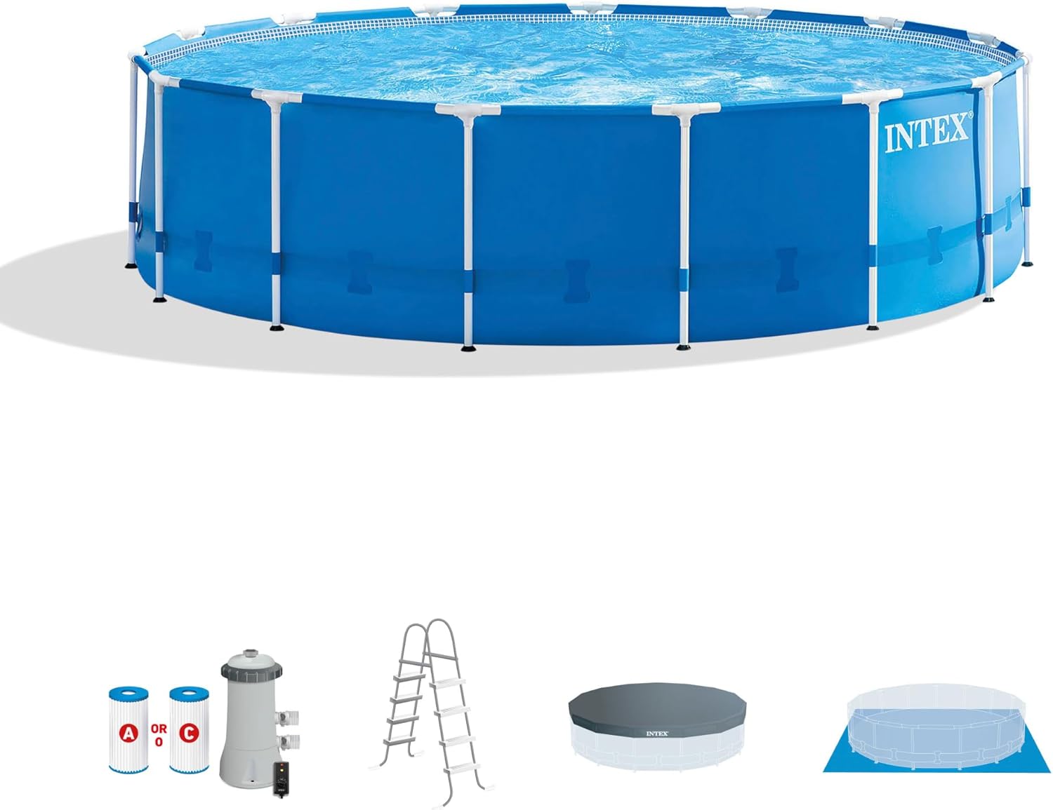 Intex 28201EH - Juego de Piscina sobre el Piso con Marco de Metal, 10 pies x 30 Pulgadas, Incluye Bomba de Filtro de Cartucho de 330 GPH, Material Resistente a Las Perforaciones, Resistente al óxido,