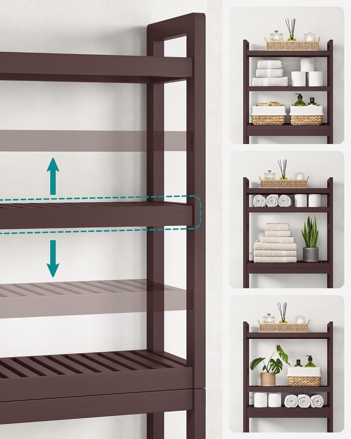 SONGMICS Mueble para Inodoro, Estante sobre Inodoro, Estantería de 3 Niveles, Estante Ajustable, Blanco Nube MBTS01WT