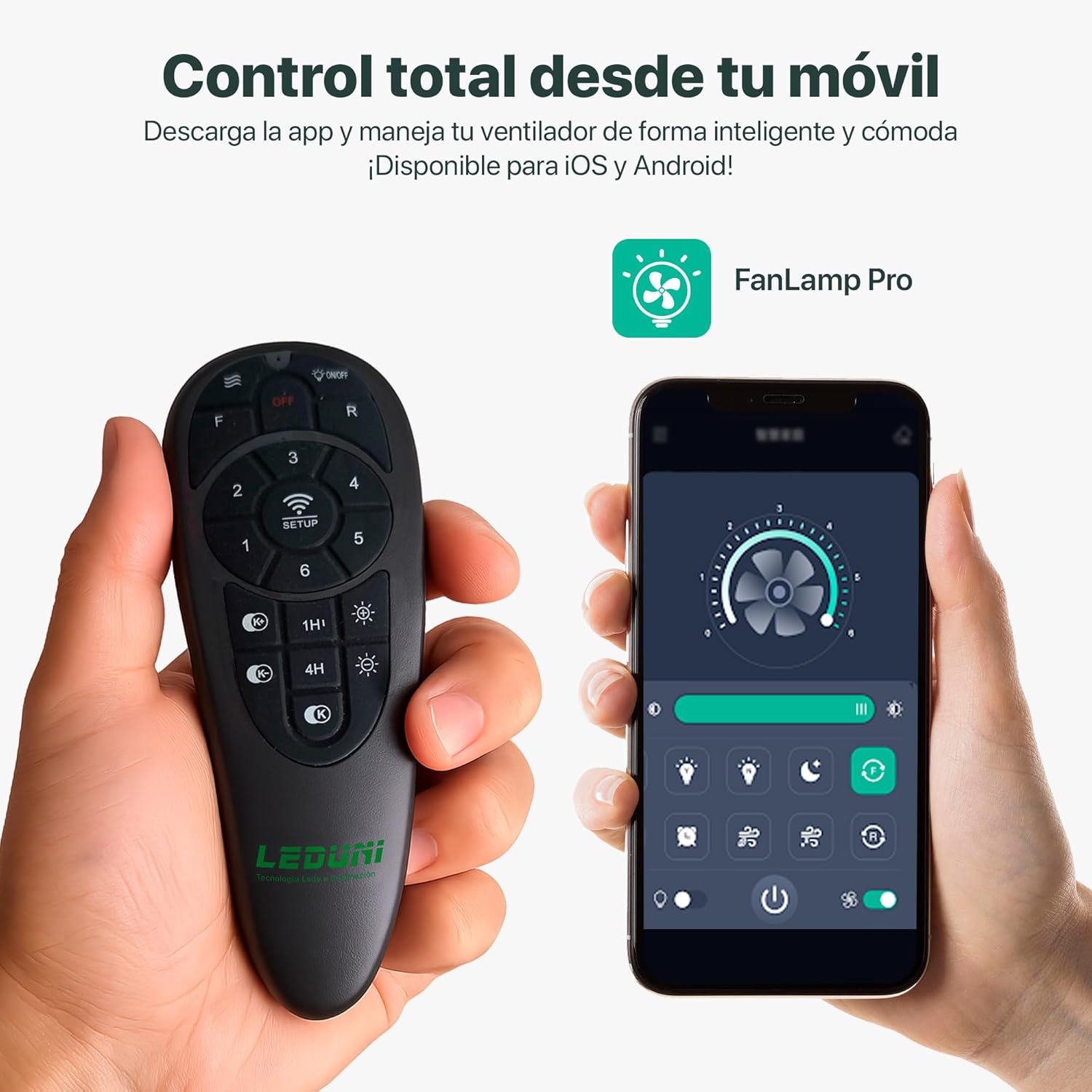 LEDUNI Ventilador con Luz LED con mando+APP 50CM, Motor DC +Luz LED, 66W, temporizador, 6 velocidades, aspas retráctiles, 3 temperaturas de luz, función verano-invierno Silencioso