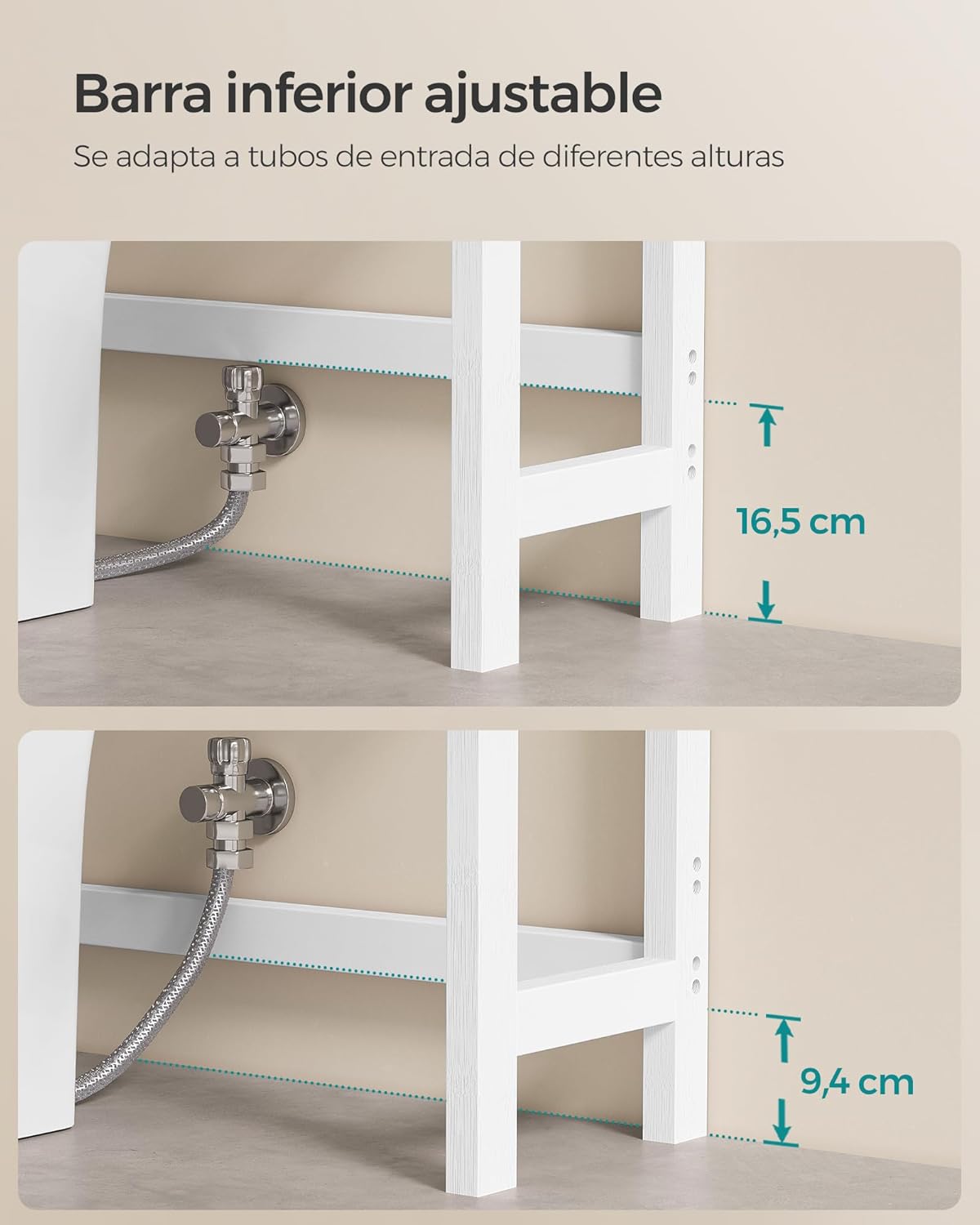 SONGMICS Mueble para Inodoro, Estante sobre Inodoro, Estantería de 3 Niveles, Estante Ajustable, Blanco Nube MBTS01WT