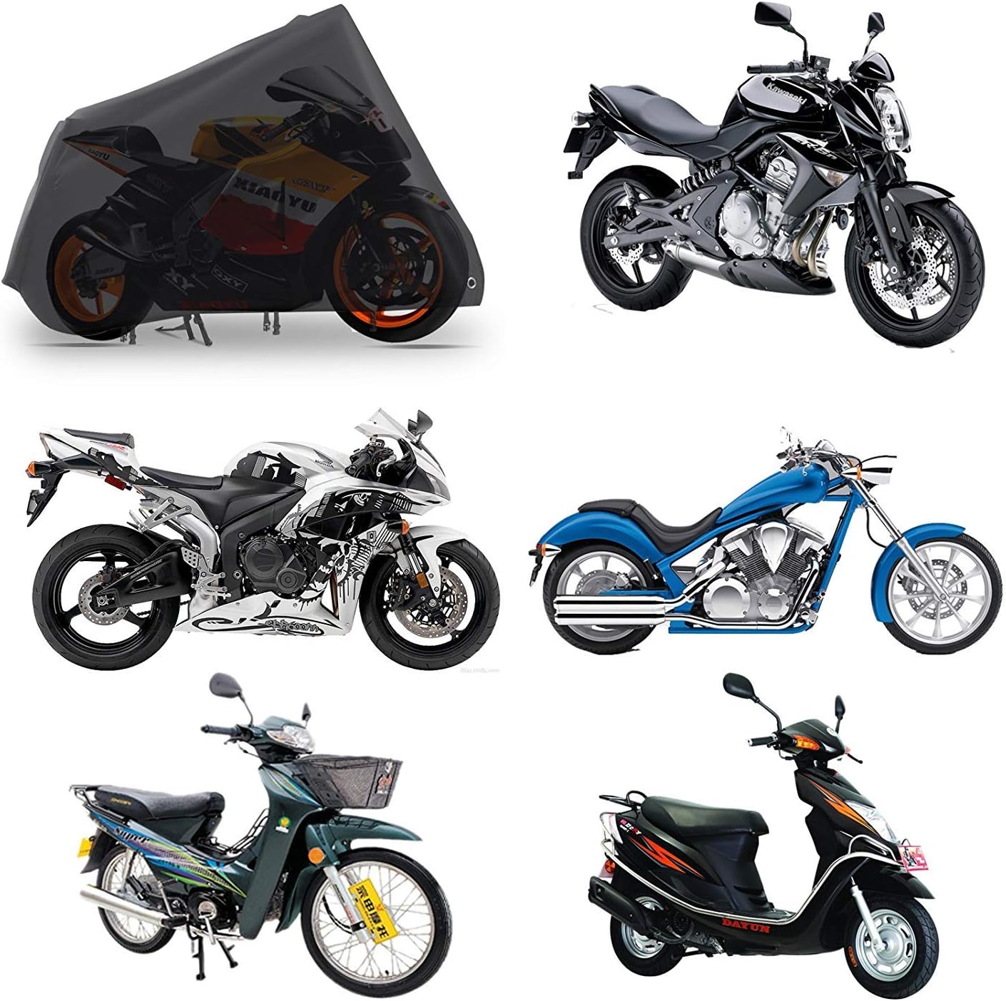 PUBAMALL Cubierta Impermeable para Motocicletas, protección contra el Polvo, escombros, Lluvia y Clima, Aptos para Motocicletas como Honda, Yamaha, Suzuki, Harley y más