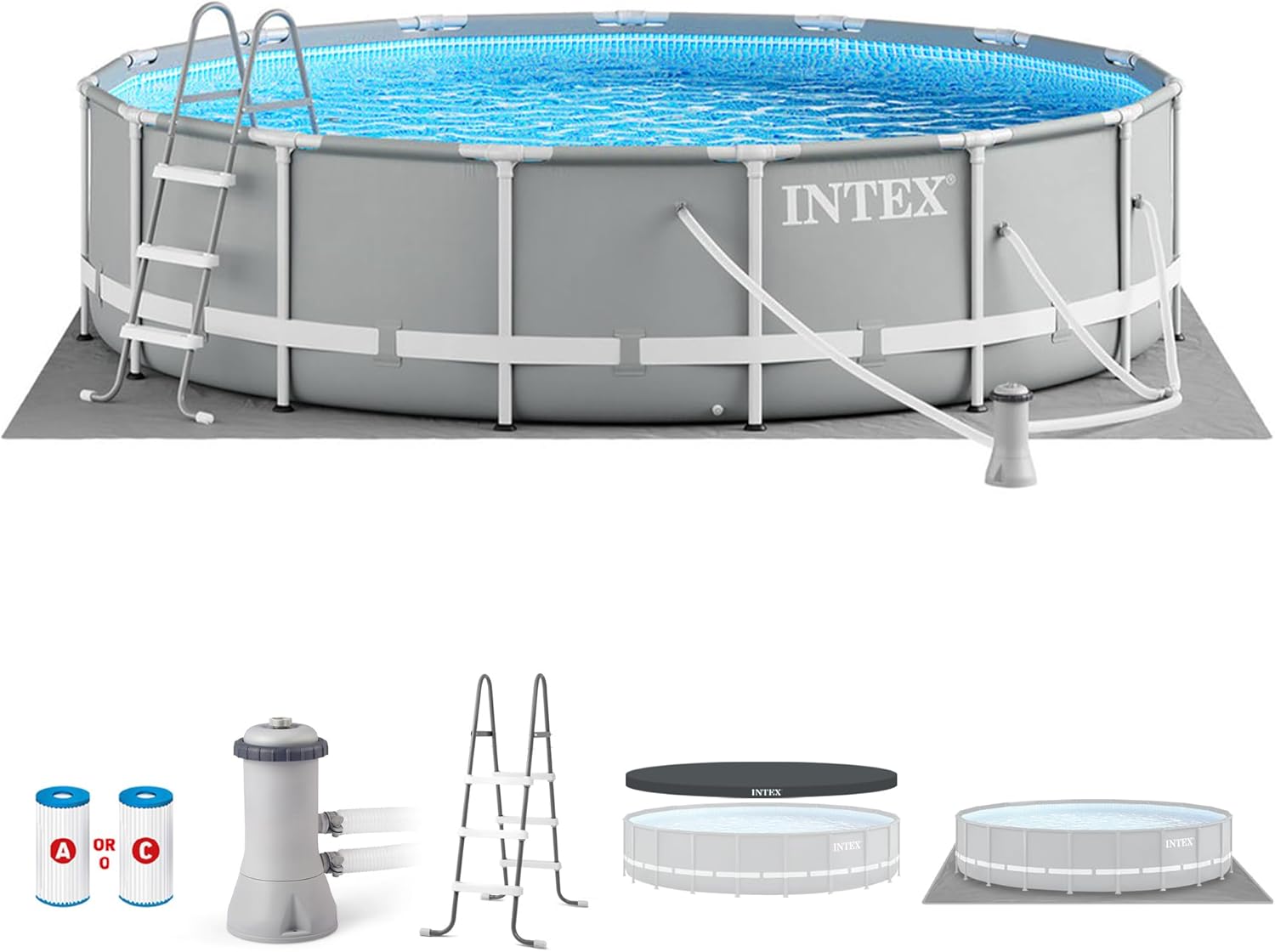 Intex Prism Frame - Juego de Piscina con Filtro, Round, Gris, 15ft X 48in