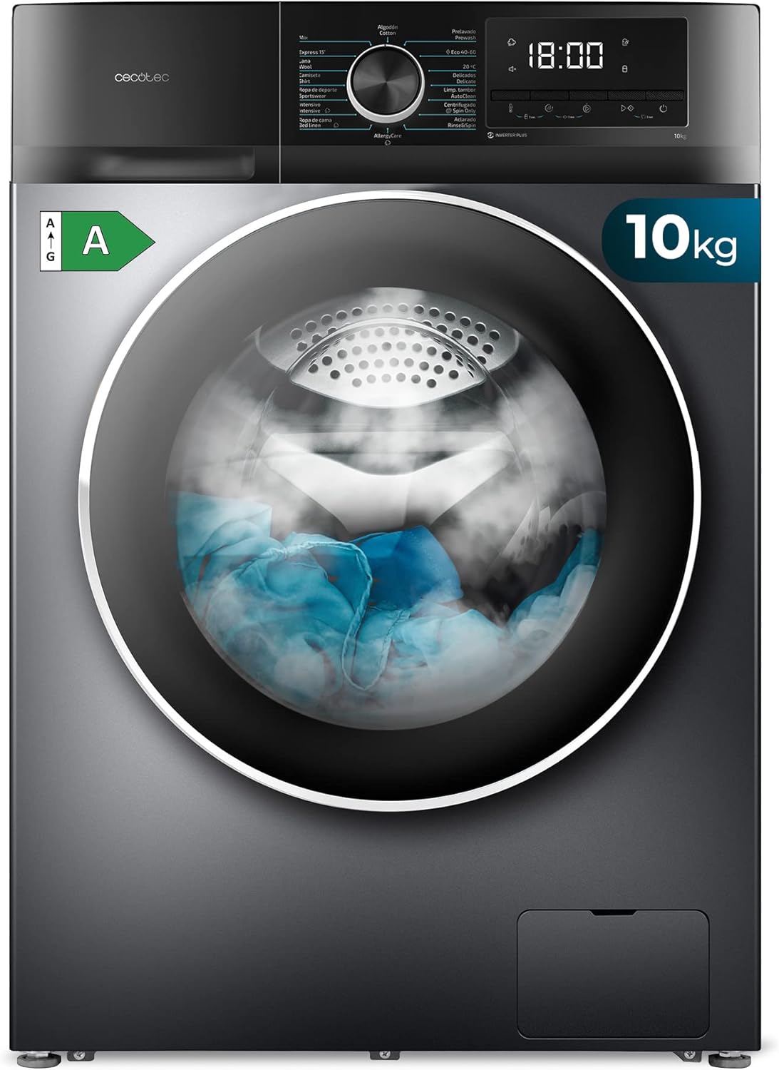 Cecotec Lavadora 8Kg Carga Frontal Bolero Dresscode 8500 Inverter A. 1900W, 1400 rpm, Motor Inverter Plus, Bajo Consumo, 16 Programas, SteamMax, Delay Start, Blanco
