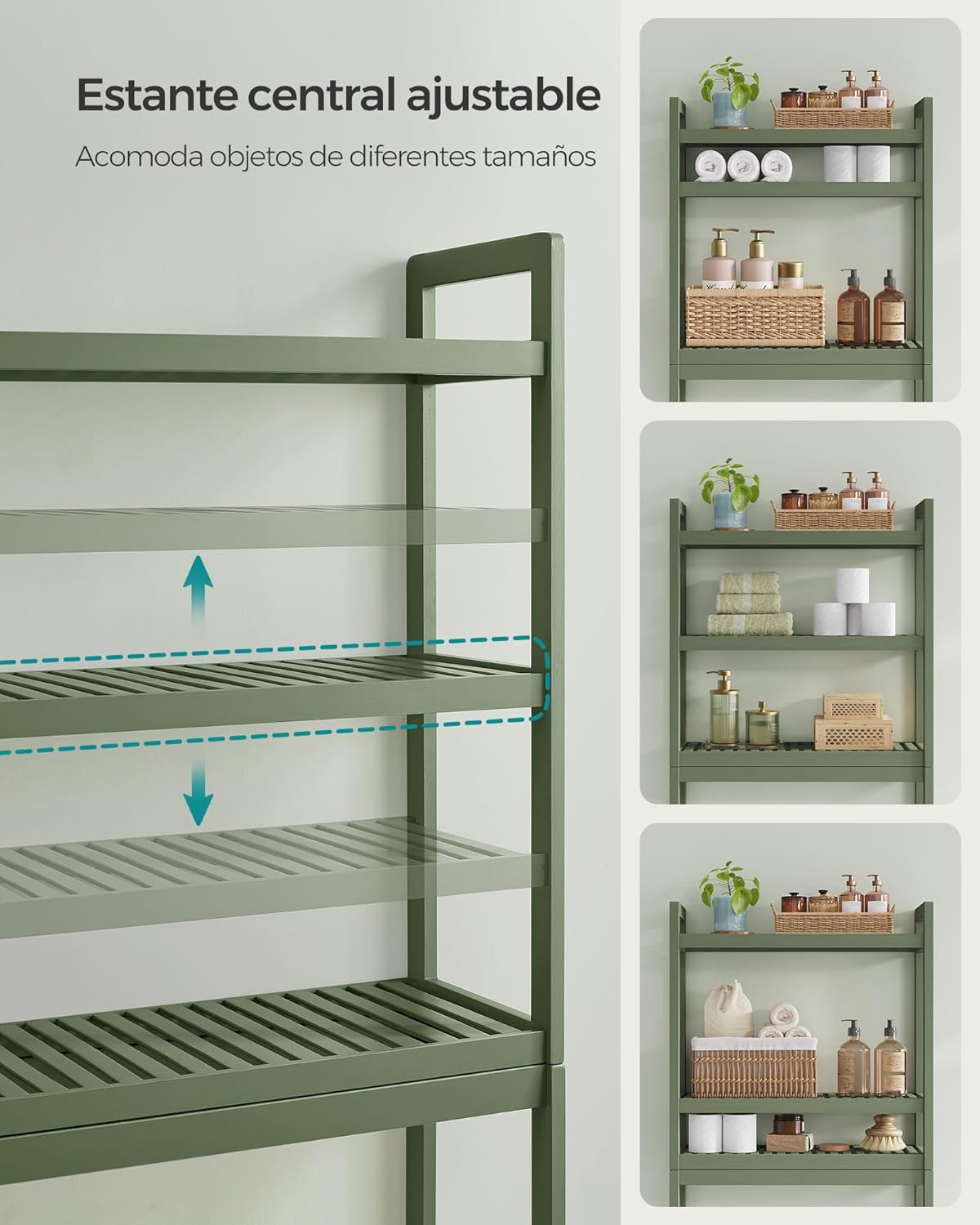 SONGMICS Mueble para Inodoro, Estante sobre Inodoro, Estantería de 3 Niveles, Estante Ajustable, Blanco Nube MBTS01WT