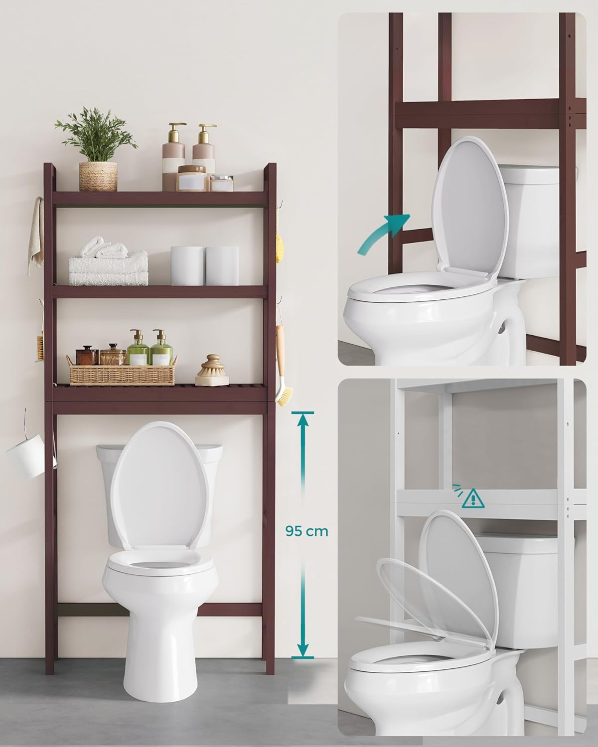 SONGMICS Mueble para Inodoro, Estante sobre Inodoro, Estantería de 3 Niveles, Estante Ajustable, Blanco Nube MBTS01WT