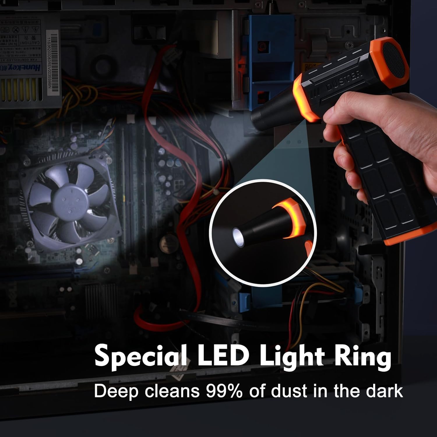 Soplador de Polvo Eléctrico，Plumero de Aire Comprimido，Potente 3 Velocidades 60000 RPM，Batería Recargable de 6000 mAh，Con Luz LED, para Ordenador, Coche, Oficina,Sofá，Sustituto de Aire Comprimido