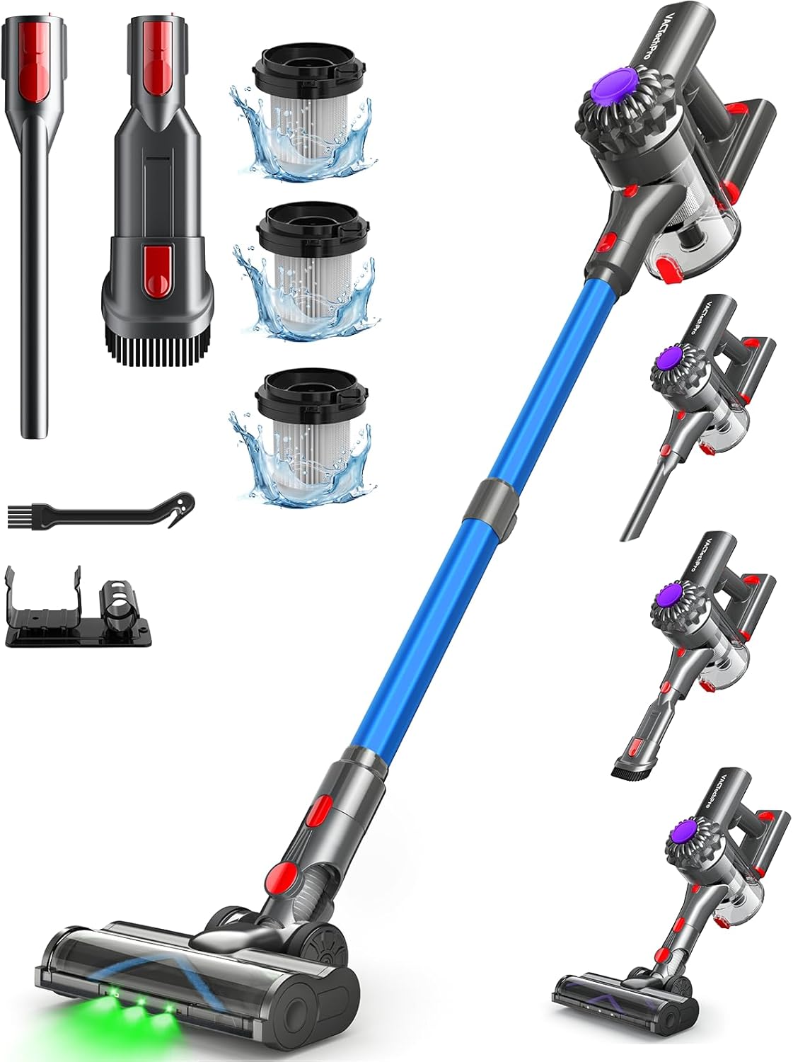 Aspiradora sin Cable,35kPa Aspirador de Mano,6 en 1 Inalámbrica con 35minutos de autonomía y batería extraíble,Aspirador Escoba Ideal para Pelo de Mascota/Alfombra/Suelo Duro&Oro