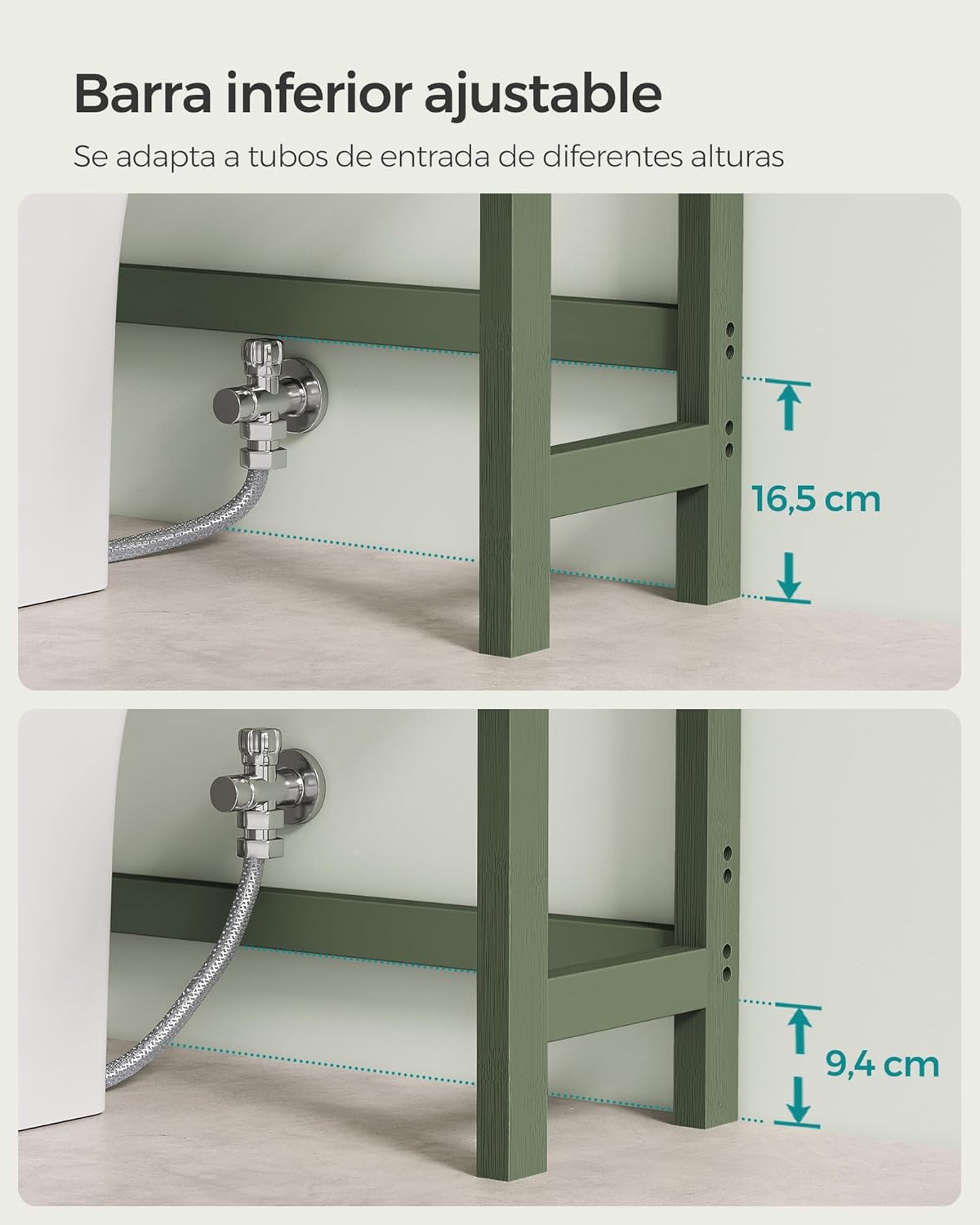 SONGMICS Mueble para Inodoro, Estante sobre Inodoro, Estantería de 3 Niveles, Estante Ajustable, Blanco Nube MBTS01WT