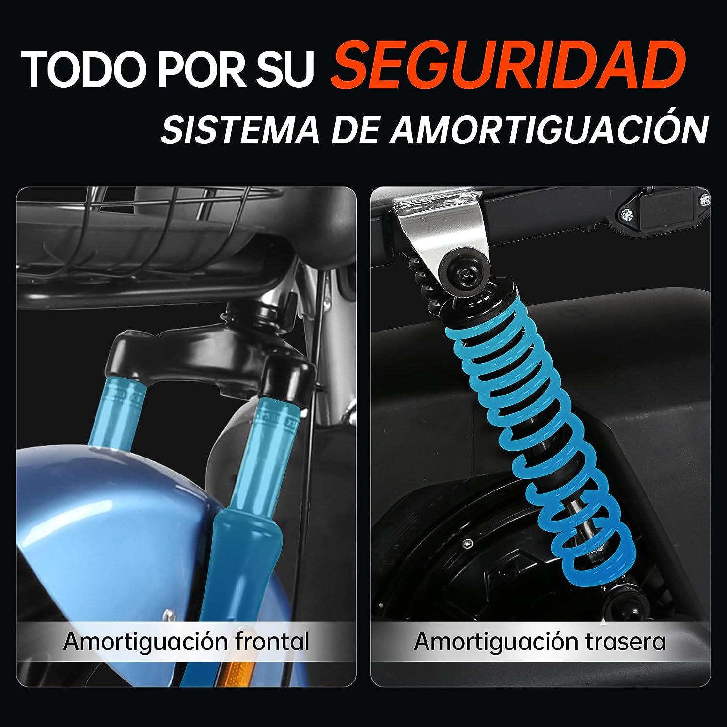 HONEYWHALE U3s Bicicleta eléctrica para adultos, bicicleta eléctrica con alarma, motor máximo 650W, velocidad máxima 31KM/H, autónoma 55-60KM, batería de gran capacidad 20AH, dos asientos----luces de coche