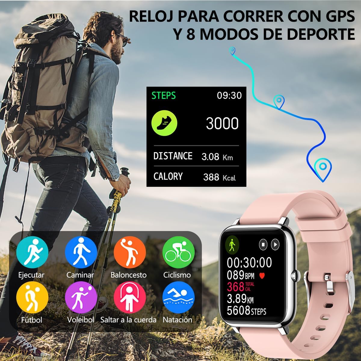 Salandens Smartwatch, Reloj Inteligente Mujer y Hombre Smartwatch Presion Arterial Monitor Pulser, Impermeable IPX7,con Monitor De Frecuencia Cardíaca, Monitor De Calorías, Podómetro,GPS, etc