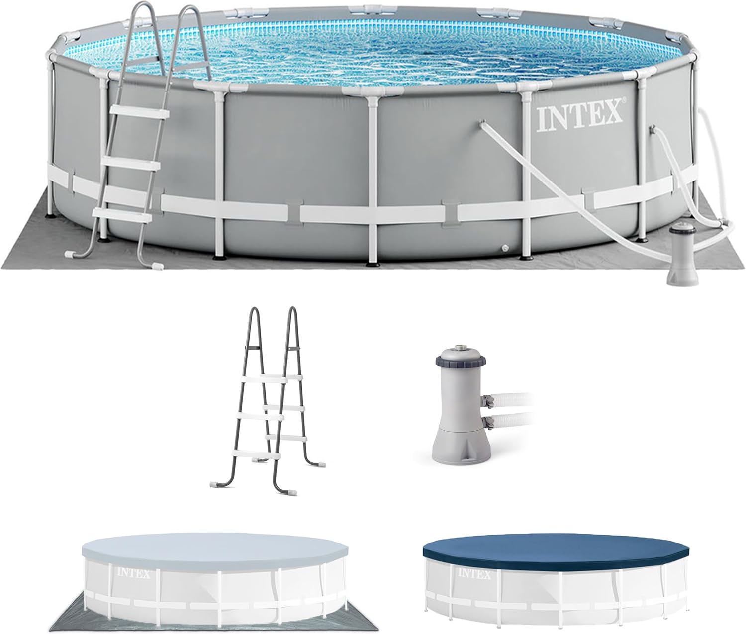 Intex Prism Frame - Juego de Piscina con Filtro, Round, Gris, 15ft X 48in