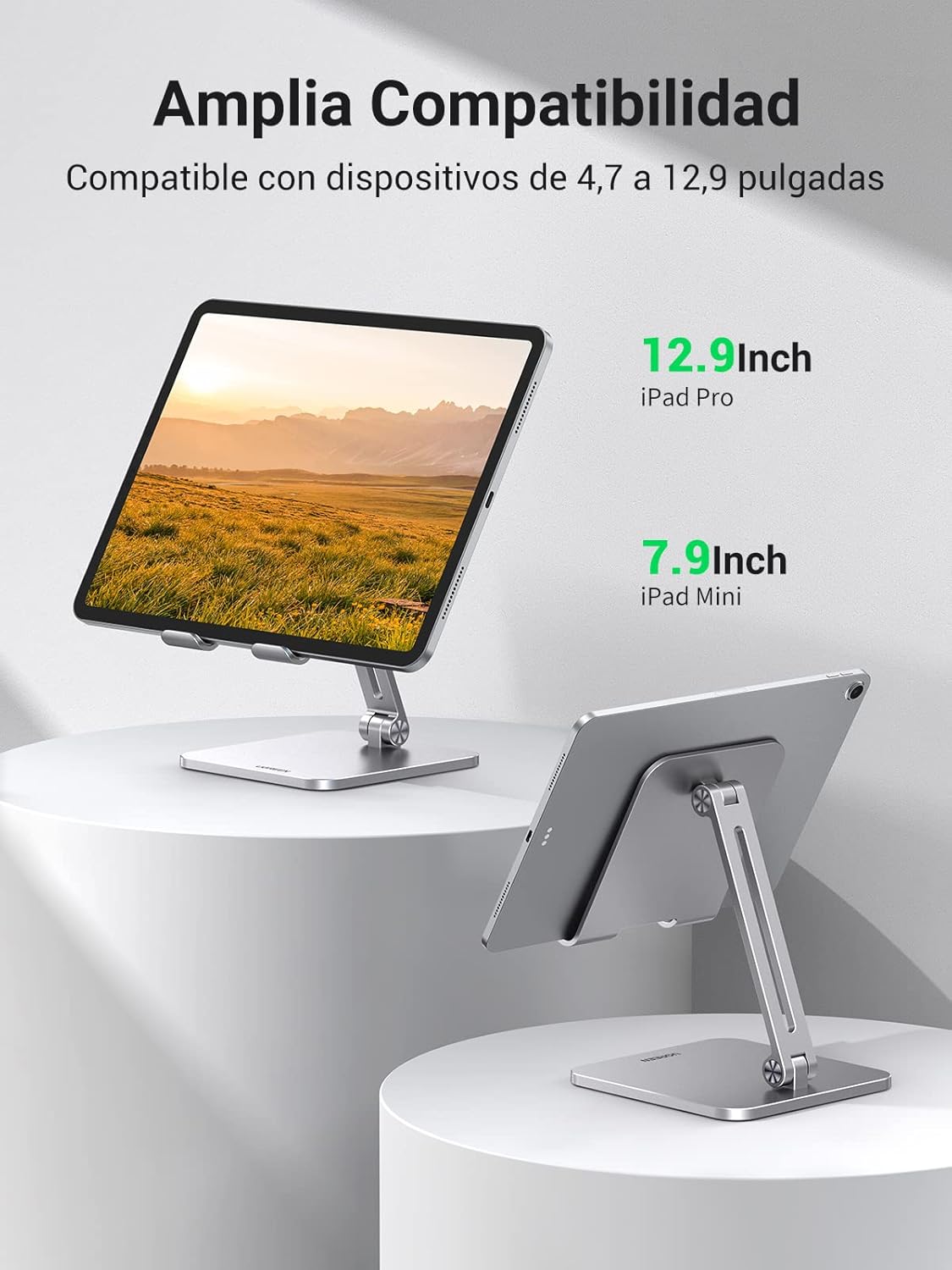 UGREEN Soporte para Tablet iPad Celular, Base Stand Plegable de Aluminio, Ajustable de 7.9' a 12.9'' para Tablet, Compatible con iPad Mini Pro Air, Galaxy Tab, Kindle, Switch,