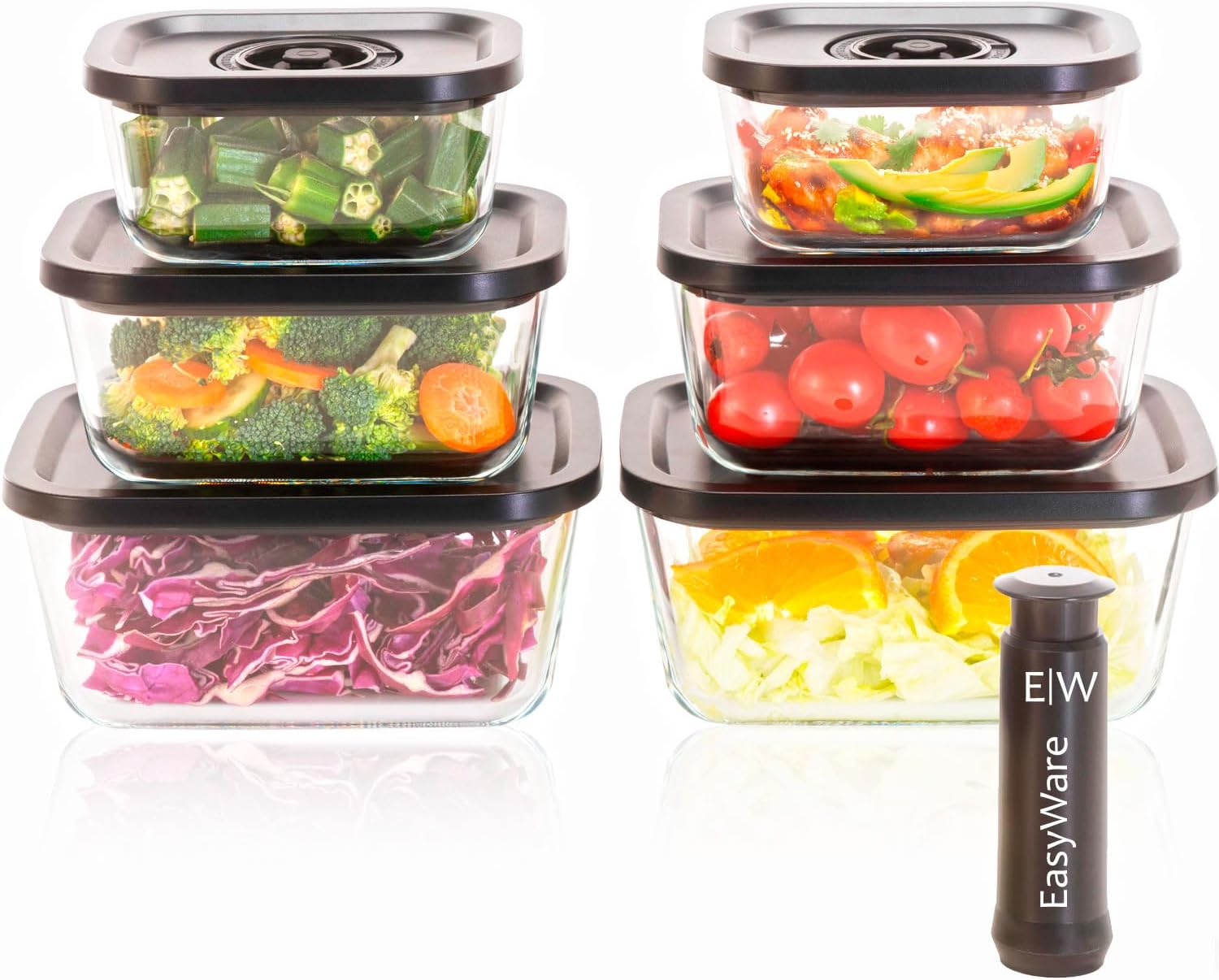 EasyWare JUEGO DE RECIPIENTES DE VIDRIO HERMÉTICO, CONTENEDORES Para Alimentos con Tapas Cierre Fácil, Refractarios para Cocina, Horno, Refrigerador Congelador (JUEGO 10 RECIPIENTES (20 PZ))