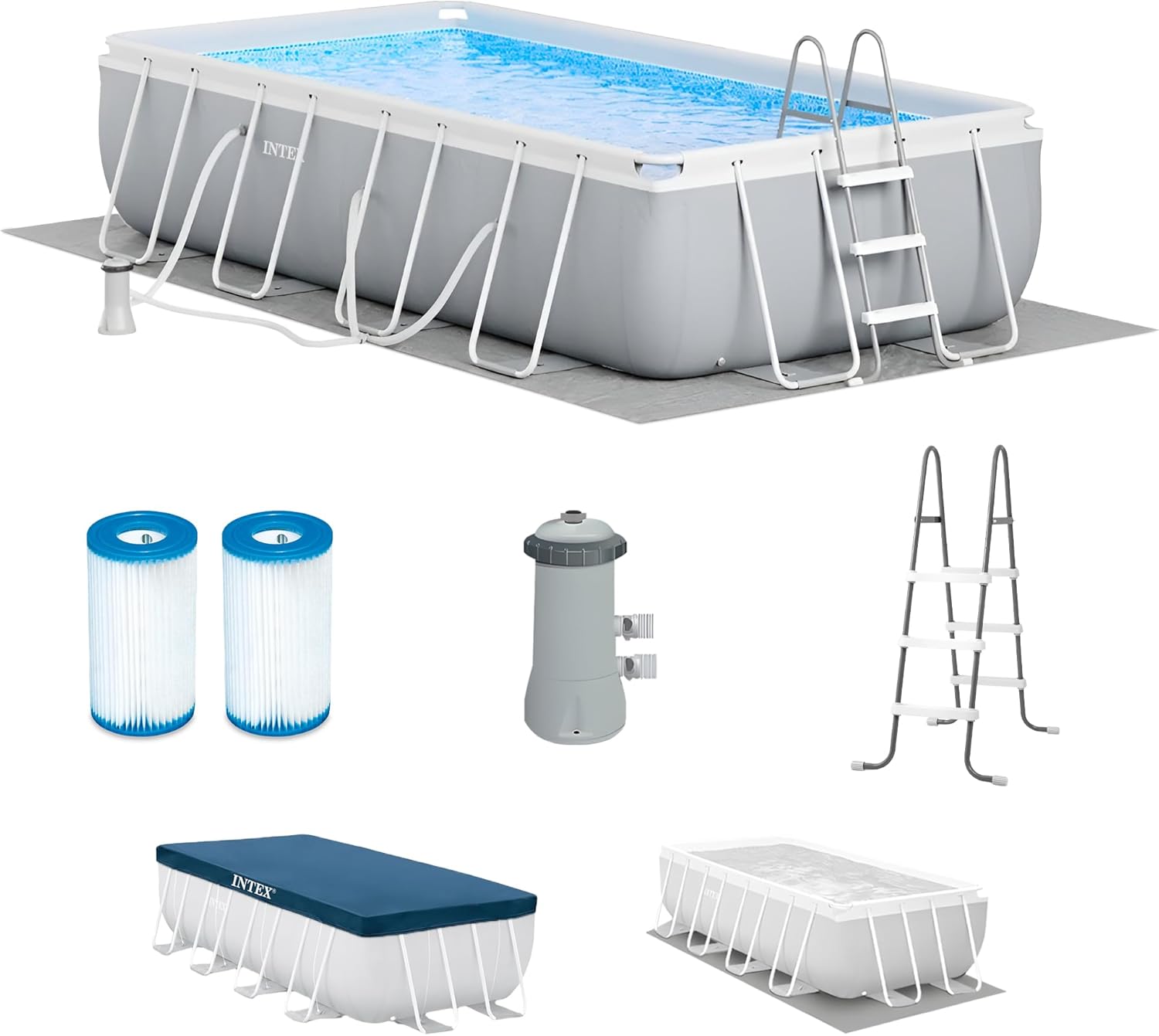 Intex Prism Frame - Juego de Piscina con Filtro, Round, Gris, 15ft X 48in