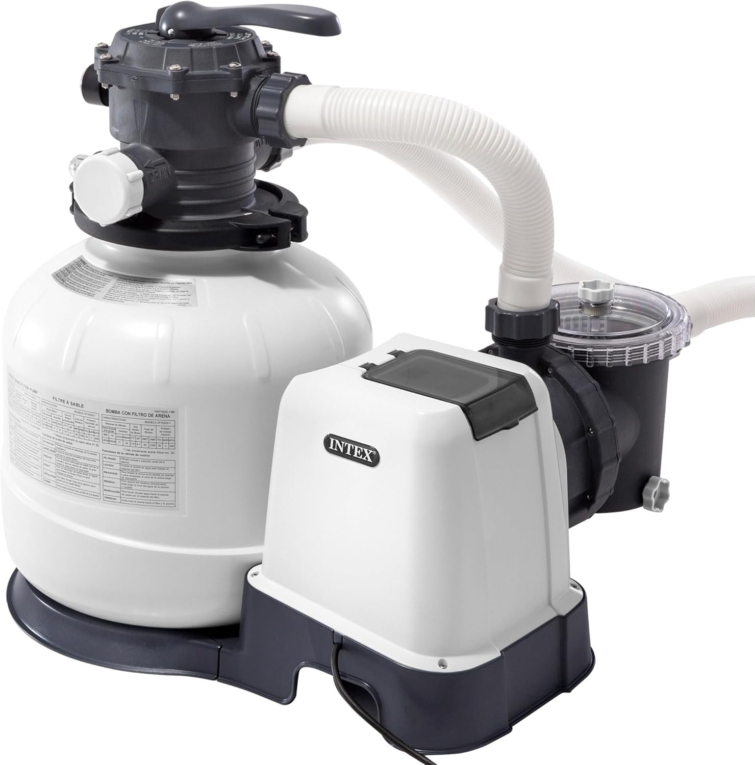 Intex 55249 - Depuradora de Arena Krystal Clear 3.500 L/H, depuradora Piscina Arena, Filtro Piscina, Bomba Piscina/para Piscinas Desmontables de hasta 17.000 L., 4 Funciones y Sistema de Bloqueo