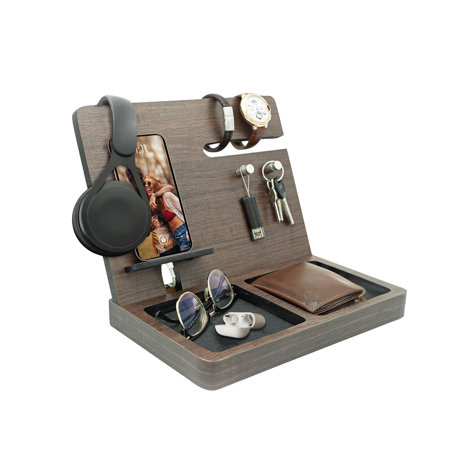 Namore Regalos Para Hombre - Organizador de Escritorio - Soporte Para Celular, Cartera, Accesorios, Reloj y Porta Llaves - Organizacion Hogar, Oficina y Buro, Docking Station - Regalo Graduación