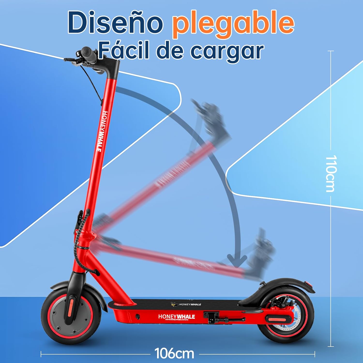 HONEYWHALE M2 Pro Scooter Eléctrico Plegable para Adultos, Motor de 500 W de Potencia Máxima, 22km con una Carga Completa, Velocidad Máxima 32km/h, Patin Eléctrico con App Control Bluetooth
