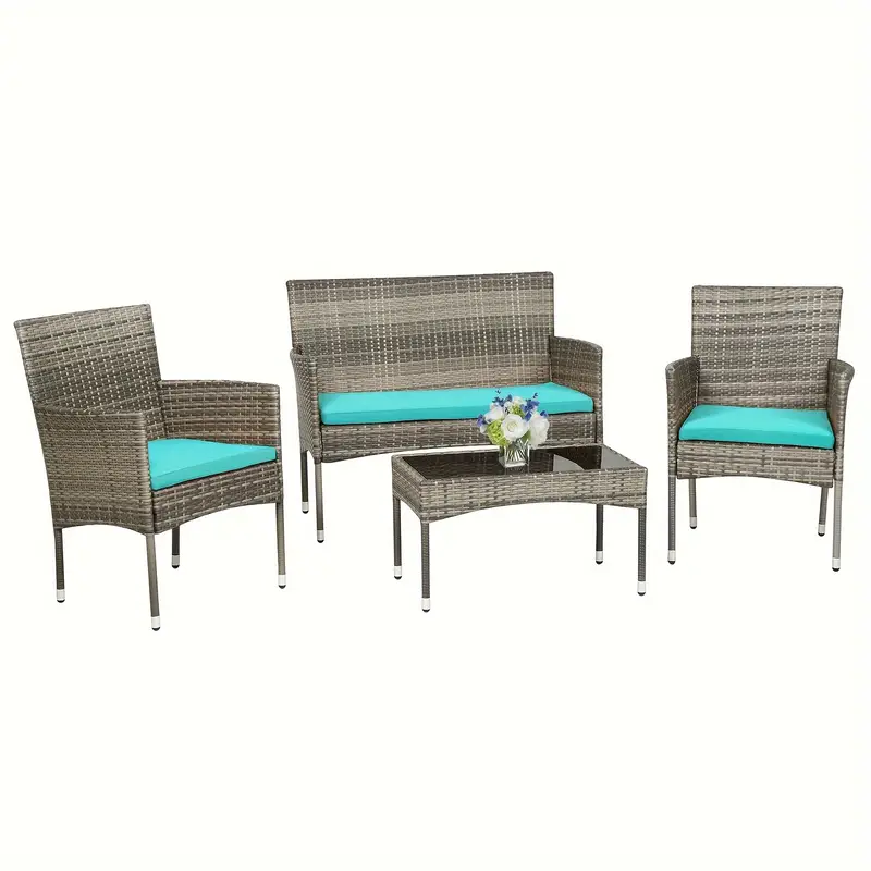 Muebles de patio de mimbre para exteriores, sillas de mimbre de ratán PE con mesa Juego de muebles de conversación para patio, piscina o relajación en el patio trasero, mesas y sillas de ratán de 3 piezas y 4 piezas