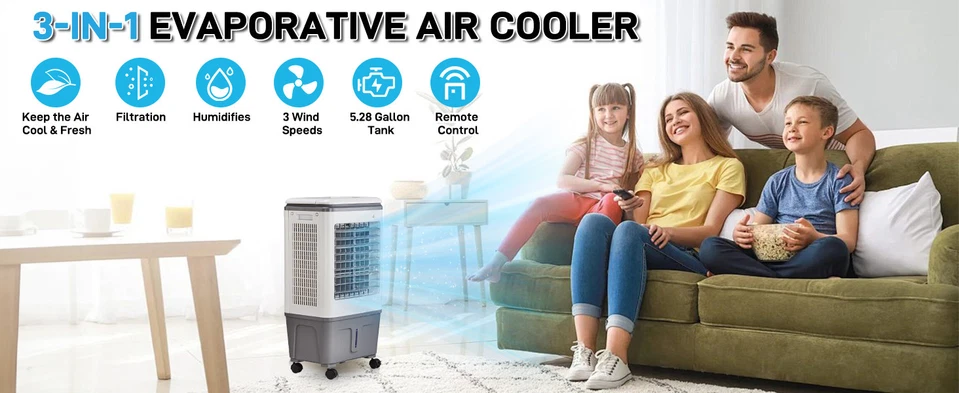 Aire acondicionado portátil 20L 3 en 1, enfriador de aire evaporativo/humidificador/refrigeración