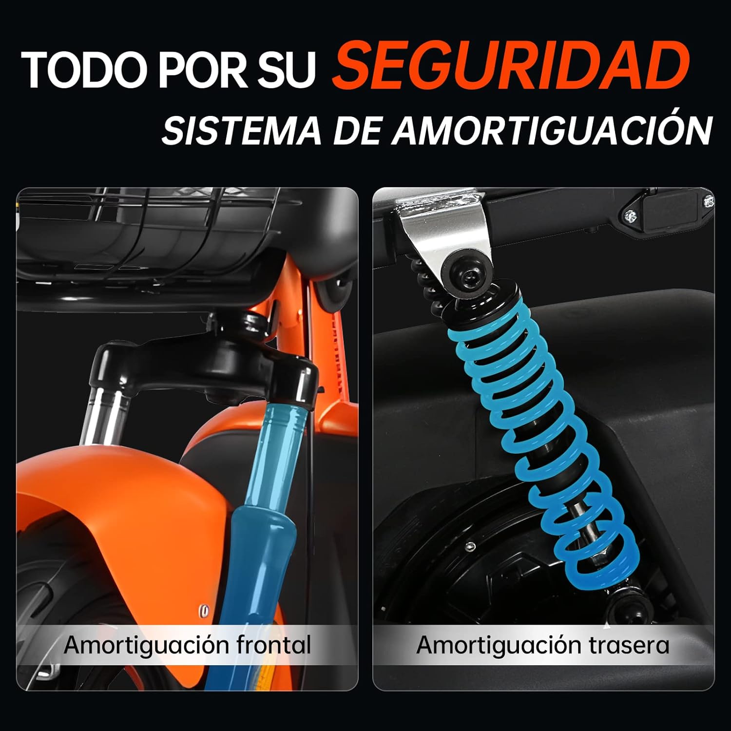 HONEYWHALE U3s Bicicleta eléctrica para adultos, bicicleta eléctrica con alarma, motor máximo 650W, velocidad máxima 31KM/H, autónoma 55-60KM, batería de gran capacidad 20AH, dos asientos----luces de coche