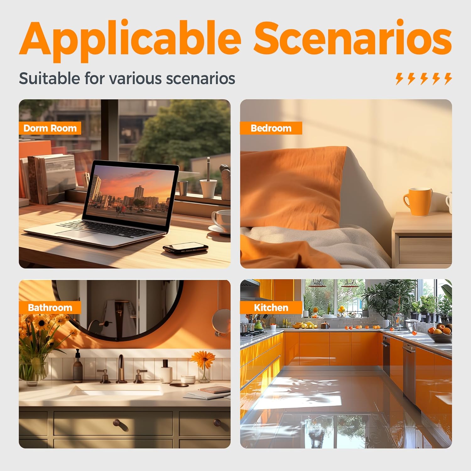 TESSAN Regleta Multicontacto Pared, Protector de Sobretensiones con 4 Enchufes de CA y 3 USB (1 USB C), Conector Multiple Outlet para el Hogar, Oficina, Dormitorio, Viaje Accesorios, Gris