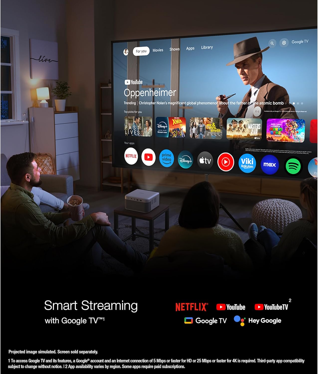 Epson EpiqVision Mini EF21 Proyector láser Inteligente portátil, 1000 lúmenes, FHD 1080p HDR, 3 Chips 3LCD, Google TV, Netflix, Altavoces estéreo, Cine en casa