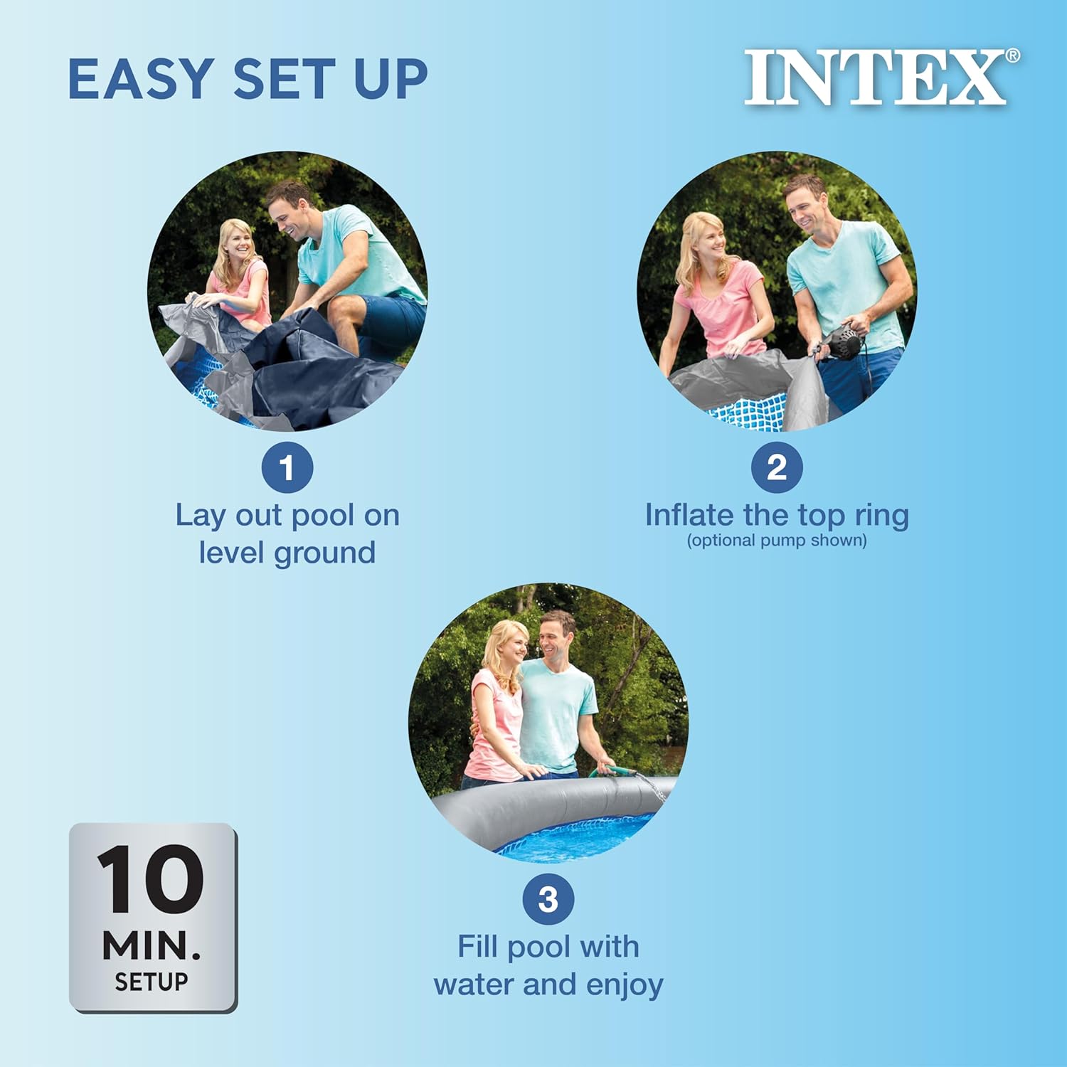 INTEX 28120EH - Piscina Inflable de fácil Juego: 10 pies x 30 Pulgadas, Material Resistente a Las Perforaciones, inflado rápido, Capacidad de 1018 galones – 23 Pulgadas de Profundidad de Agua