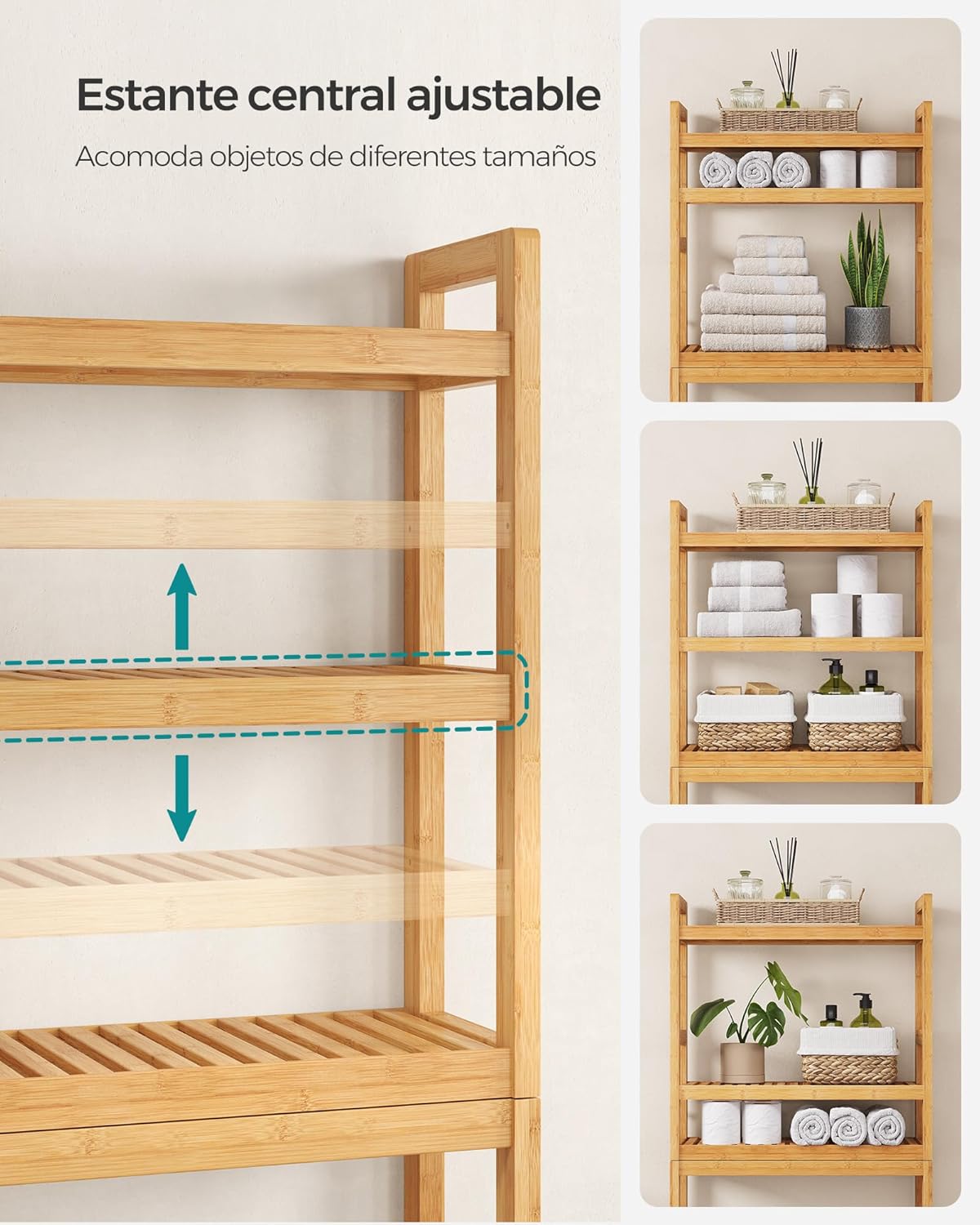 SONGMICS Mueble para Inodoro, Estante sobre Inodoro, Estantería de 3 Niveles, Estante Ajustable, Blanco Nube MBTS01WT