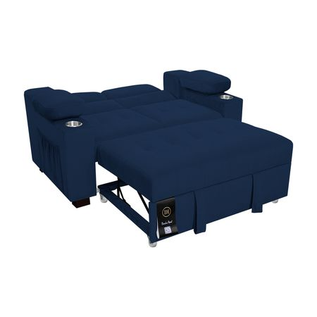Sofá Cama Baltimore con Porta Vasos y Bolsillos Laterales 2 plz Gris Claro