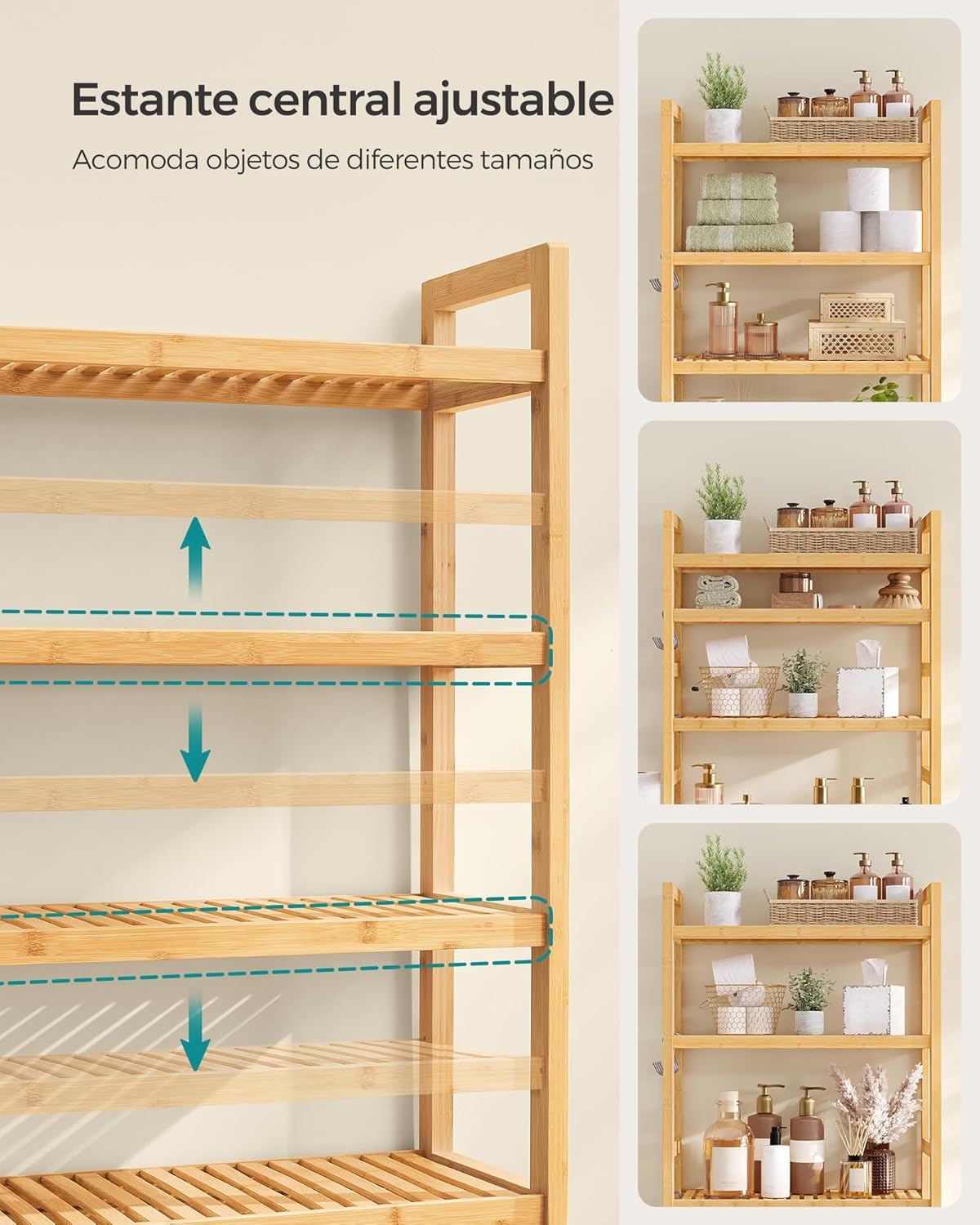 SONGMICS Mueble para Inodoro, Estante sobre Inodoro, Estantería de 3 Niveles, Estante Ajustable, Blanco Nube MBTS01WT