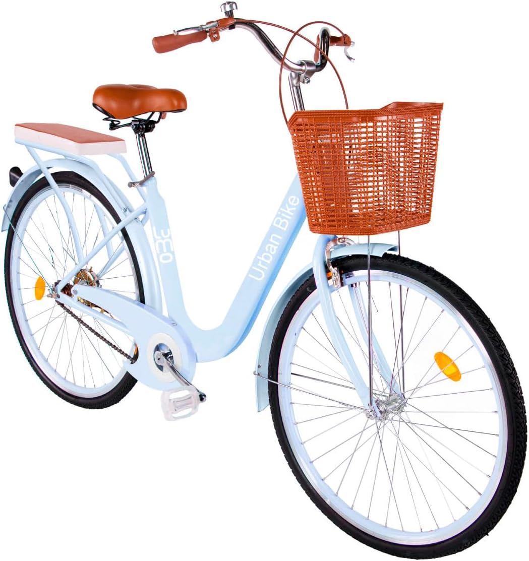 LUMO HOME Bicicleta Urbana Retro, Bicicleta Rodada 26, Marco y Estructura de Acero con Canasta para Bicicleta, Diseño Clásico Vintage, Pie de Apoyo, Bicicleta Adulto
