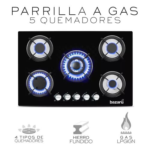 Parrilla A Gas Premium Nube 5 Quemadores Negra