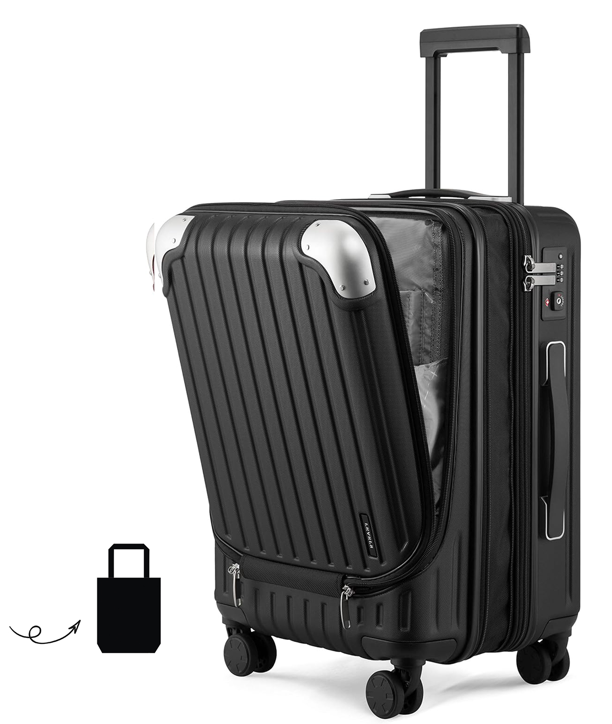 LEVEL8 Grace Maletas de Viaje, 20" Equipaje Expandible, Maletas de Mano con Bolsillo Frontal, con Ruedas Spinner y Cerradura Tsa, Gris