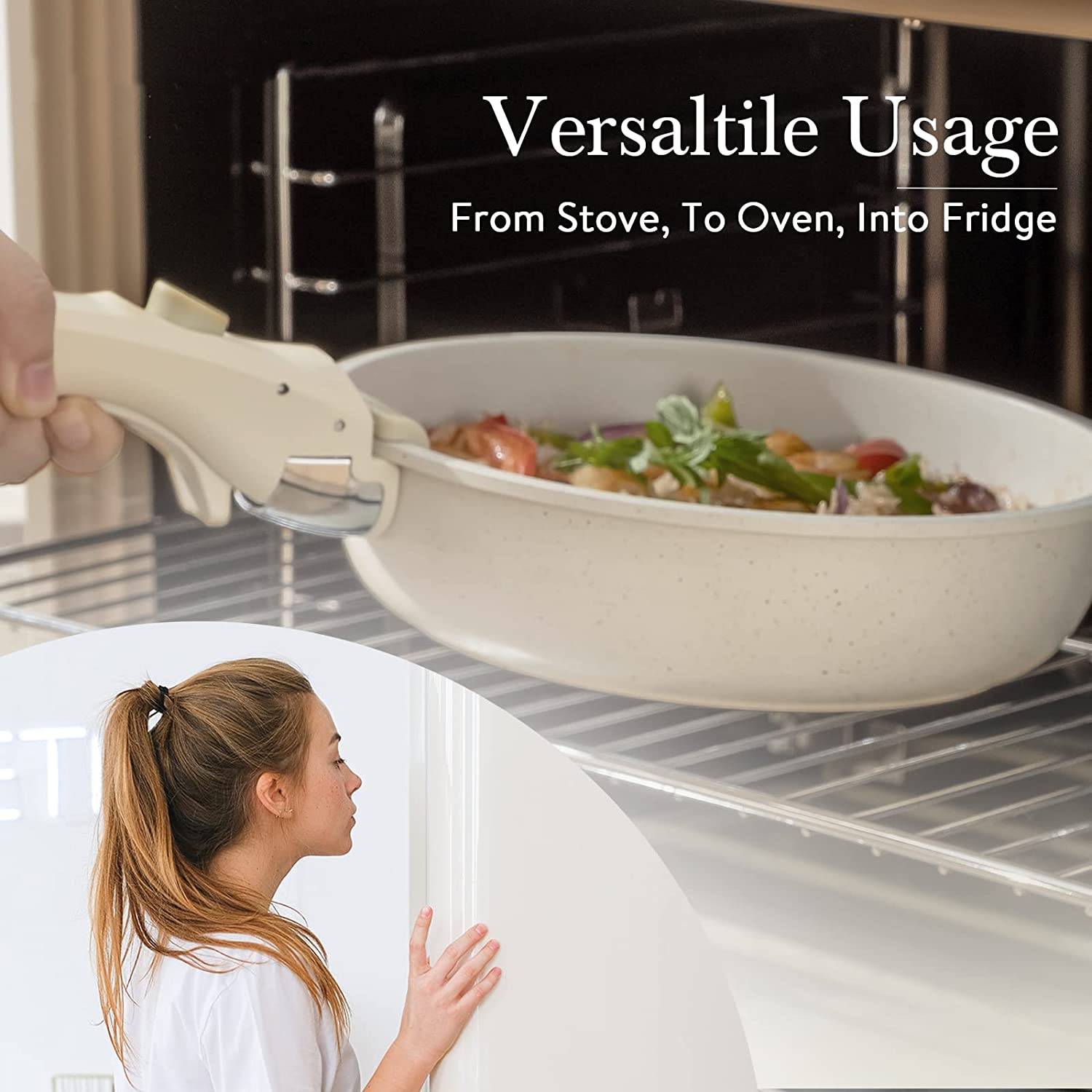 Juego de ollas y sartenes de 11 piezas., Nonstick Cookware Set Detachable Handle, Induction Kitchen Cookware Sets Non Stick with Removable Handle, RV Cookware Set, Oven Safe