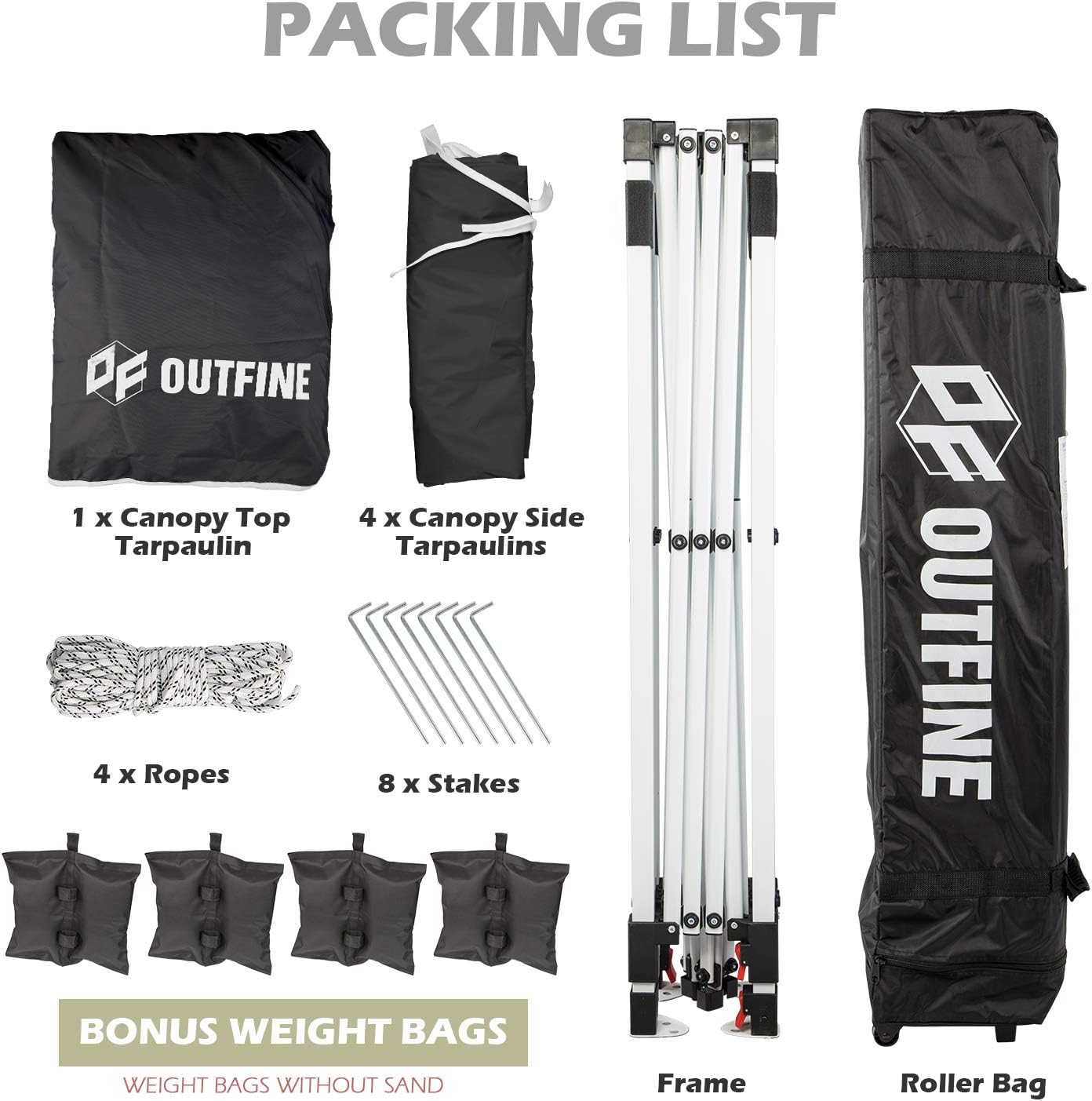 OUTFINE - Toldo desplegable de 10 x 10 pies, para cenador instantáneo, totalmente impermeable, toldos para fiestas al aire última intervensión con 4 paredes laterales extraíbles, estacas x 8, cuerdas x 4 (negro, 10 x 10 pies)