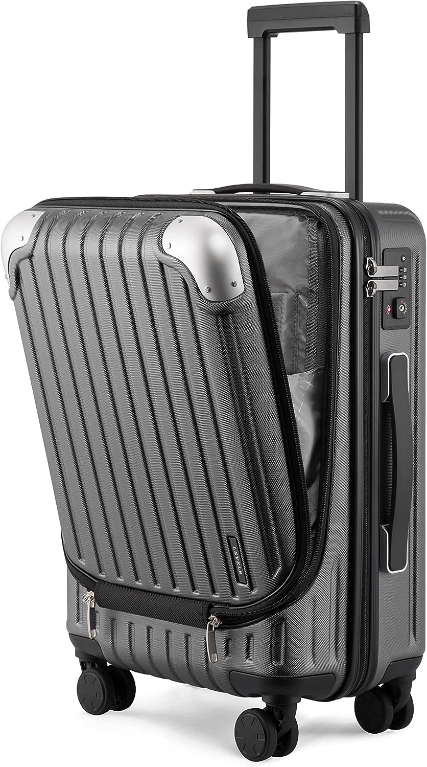 LEVEL8 Grace Maletas de Viaje, 20" Equipaje Expandible, Maletas de Mano con Bolsillo Frontal, con Ruedas Spinner y Cerradura Tsa, Gris