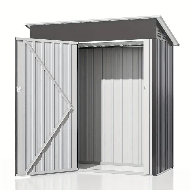 cobertizo de almacenamiento exterior de 10x10ft, gran cobertizo de jard&iacute;n, con techo inclinado y ventilaci&oacute;n. marco de puertas reforzadas y con cerradura actualizadas para cobertizo de metal para patio, patio trasero, garaje, c&eacute;sped,   detalles 5