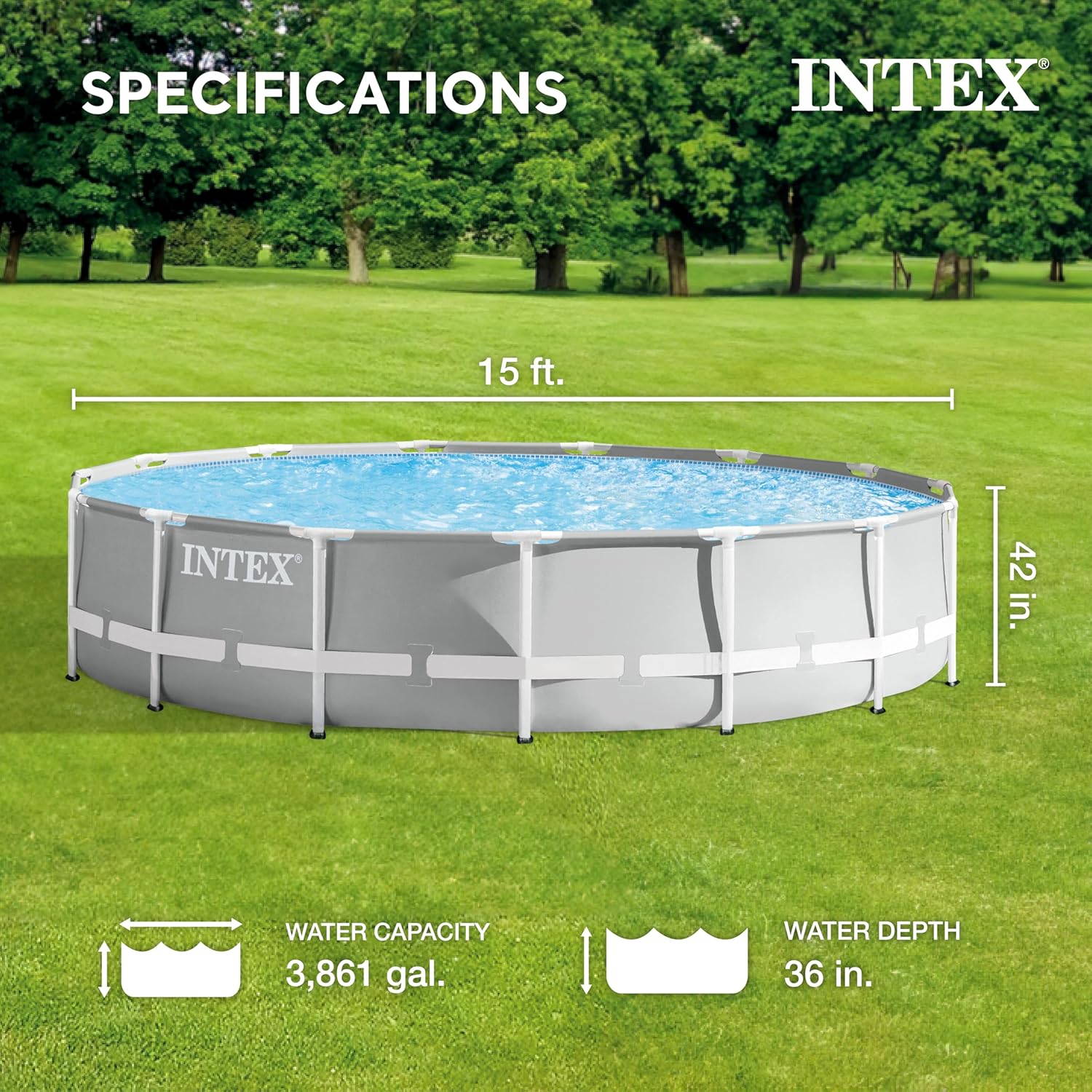Intex Prism Frame - Juego de Piscina con Filtro, Round, Gris, 15ft X 48in