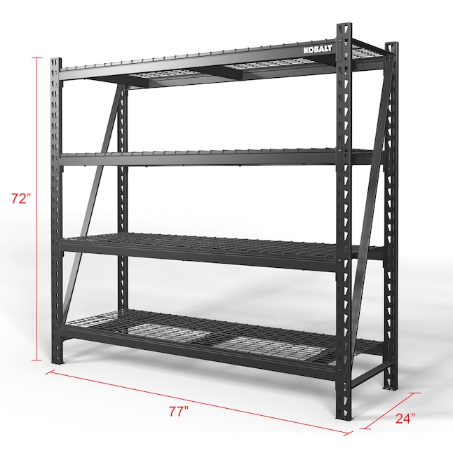 Estantería utilitaria de 4 niveles de acero empernado Kobalt de alta resistencia (77 pulgadas de ancho x 24 pulgadas de profundidad x 72 pulgadas de alto), (capacidad de 1500 libras por estante)