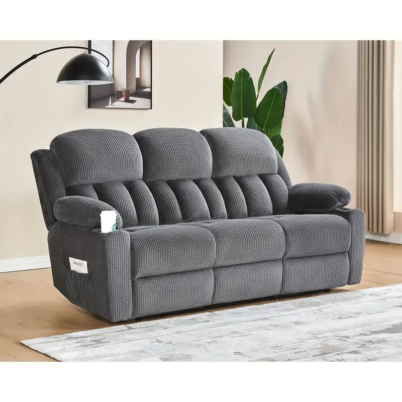 Sofá reclinable de 3 plazas, sofá de 85 pulgadas con portavasos para , sofá gris de gran tamaño con reclinable de doble respaldo. detalles 1