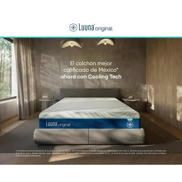 Colchón Queen Size Luuna Original Suave Cooling Tech, con 8 tecnologías, Colchón Memory Foam, Colchones de Espuma, Colchón en Caja Queen Size, Hecho en México blanco Queen Size